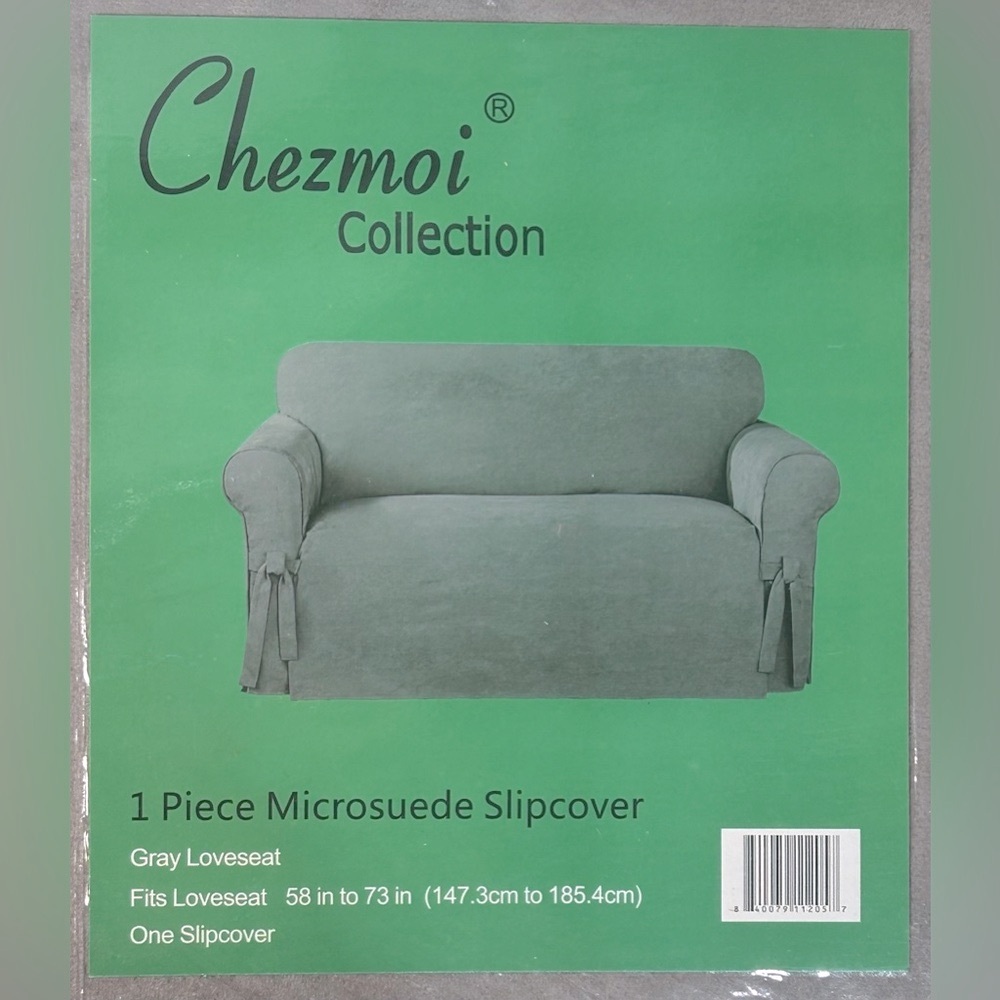 Chezmoi Collection Gray Microsuede Slipcover for Fits Loveseat 53 to 78” L NWT